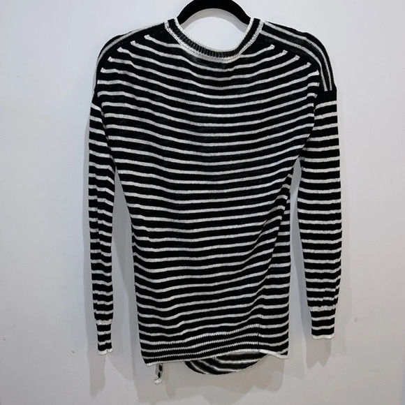 White + Warren Striped Knotted Linen Sweater in Black & White - Picture 8 of 9
